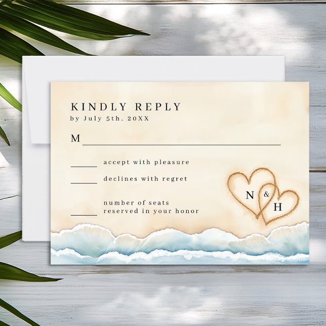 Beach Wedding OSA kort med Watercolor Ocean (Beach Wedding RSVP Card)