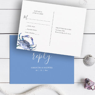 Beach Wedding OSA Watercolor Blue Crab Vykort