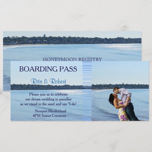 Beach Wedding| Par Boarding Pass Biljett- Inbjudningar (Fram/baksida)