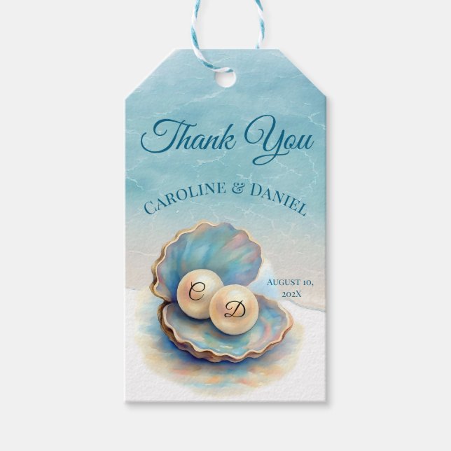 Beach Wedding Pearls Snäcka Elegant Ocean Theme Gi Presentetikett (Framsidan)