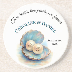 Beach Wedding Pearls Snäcka Elegant Ocean Theme Gi Underlägg