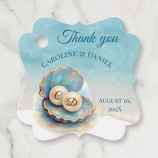 Beach Wedding Pearls Snäcka Elegant Ocean Themme Gåvor Etiketter (Framsida)