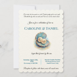 Beach Wedding Pearls Snäcka Elegant Ocean Themme Inbjudningar
