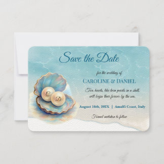 Beach Wedding Pearls Snäcka Elegant Ocean Themme Spara Datumet
