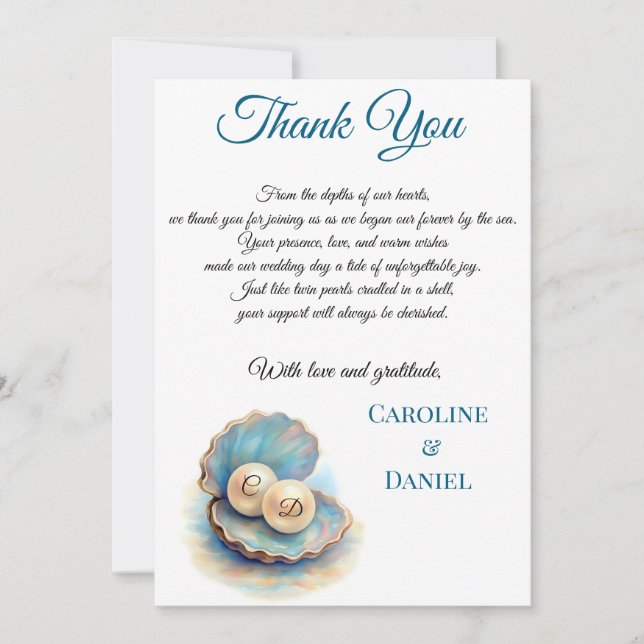 Beach Wedding Pearls Snäcka Elegant Ocean Themme Tack Kort (Framsida)