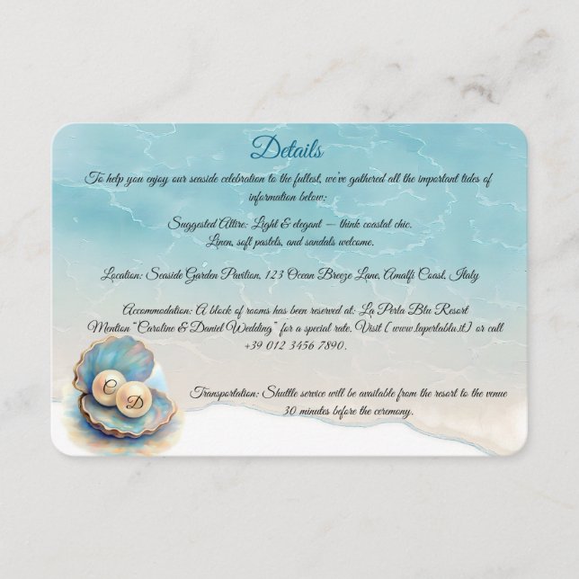 Beach Wedding Pearls Snäcka Elegant Ocean Themme Tilläggskort (Framsida)