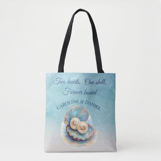 Beach Wedding Pearls Snäcka Elegant Ocean Themme Tygkasse (Framsida)