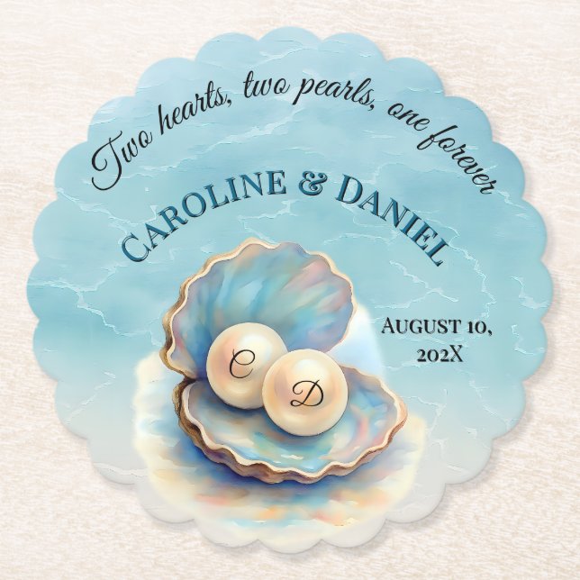 Beach Wedding Pearls Snäcka Elegant Ocean Themme Underlägg Papper (Framsida)