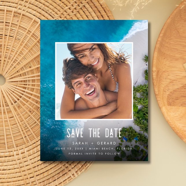 Beach Wedding Photo Save Date Meddelande Vykort (Beach Wedding Photo Save the Date)