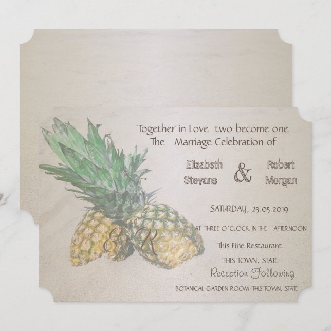 Beach Wedding Pineapple-inbjudan Inbjudningar (Fram/baksida)