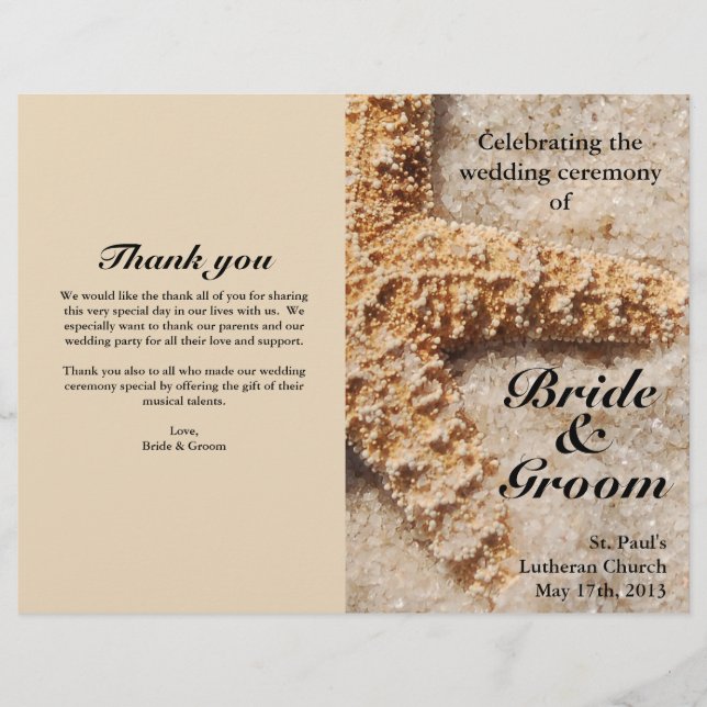 Beach Wedding Programs: Starfish in Sand (Framsida)