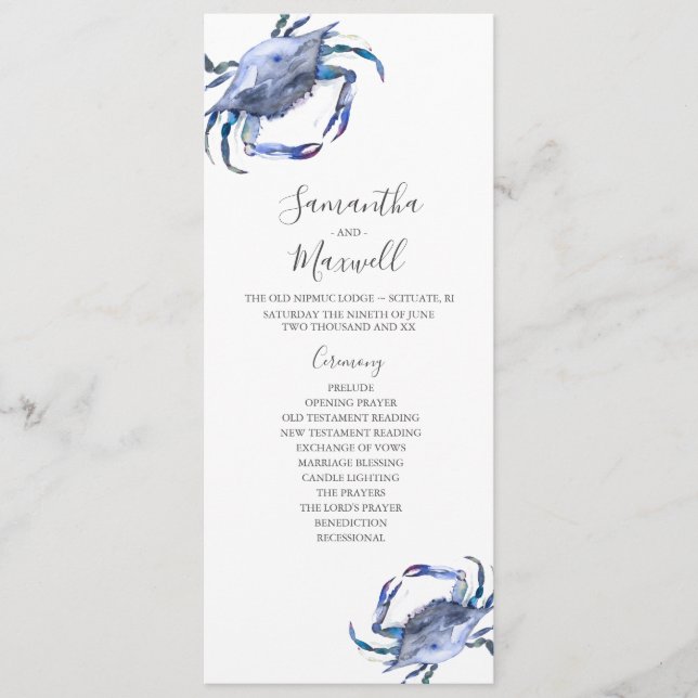 Beach Wedding Programs Watercolor Crab Inbjudningar (Framsida)