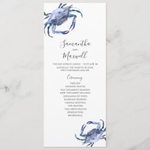 Beach Wedding Programs Watercolor Crab Inbjudningar