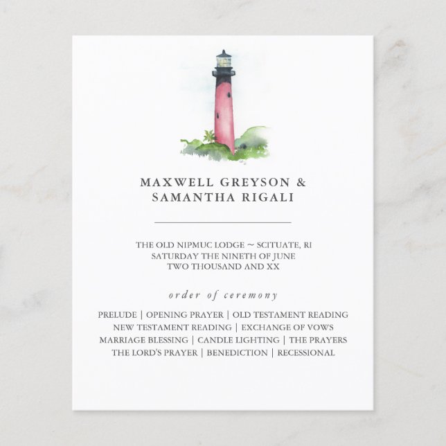 Beach Wedding Programs Watercolor Lighthouse (Framsida)