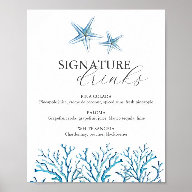 Beach Wedding Pub-skylt Watercolor Starfish Poster (Framsidan)