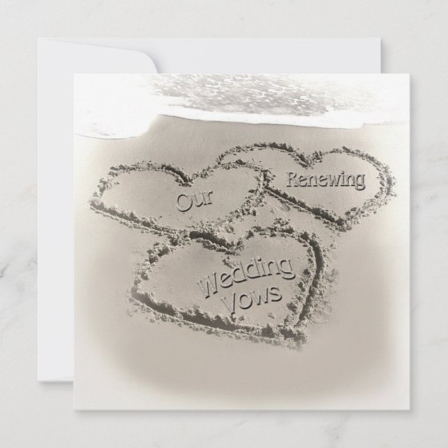Beach Wedding Renewal - Sand Hearts-Beach Inbjudningar (Framsida)