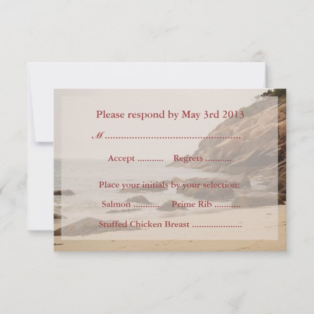 Beach Wedding Reply Cards - Rocky Beach OSA Kort (Framsida)