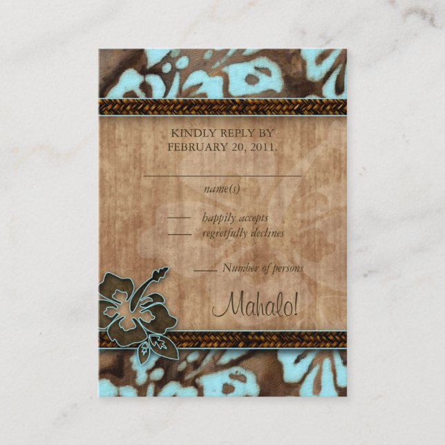 Beach Wedding Response Cards Hibiscus Blue Brown Tilläggskort (Framsida)