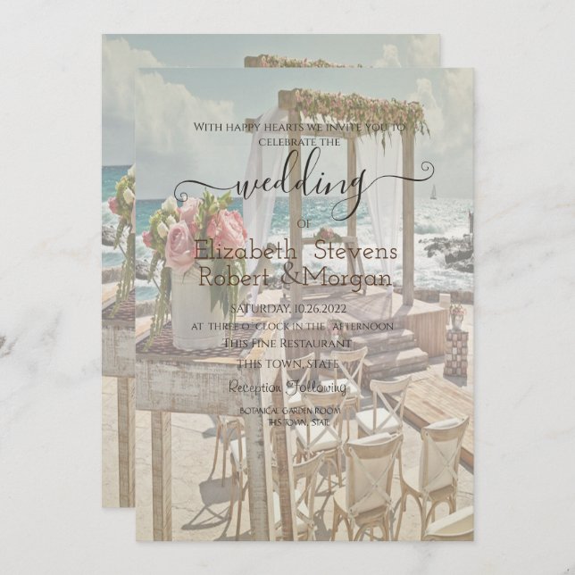 Beach Wedding Retro Arch Bröllop Inbjudningar (Fram/baksida)