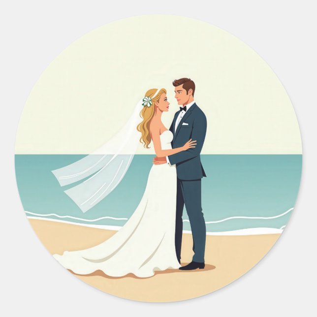 Beach Wedding Romantik Stickers Runt Klistermärke (Framsida)
