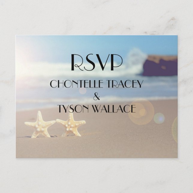 beach wedding rsvp postcard inbjudan vykort (Framsida)