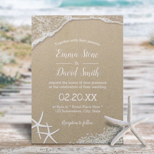 Beach Wedding Rustic Baby's Band & Starfish Inbjudningar (Skapare uppladdad)