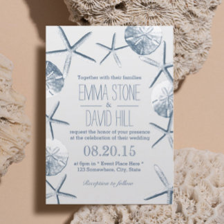 Beach Wedding Rustic Starfish & Sand Dollar Inbjudningar