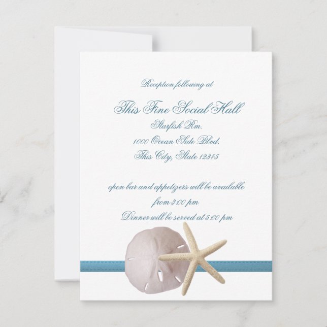 Beach Wedding Sand Dollar and Starfish Reception Inbjudningar (Framsida)