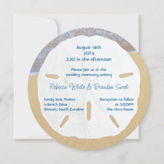 Beach Wedding Sand Dollar Round Invitations Inbjudningar