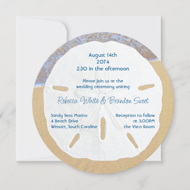 Beach Wedding Sand Dollar Round Invitations Inbjudningar (Framsida)