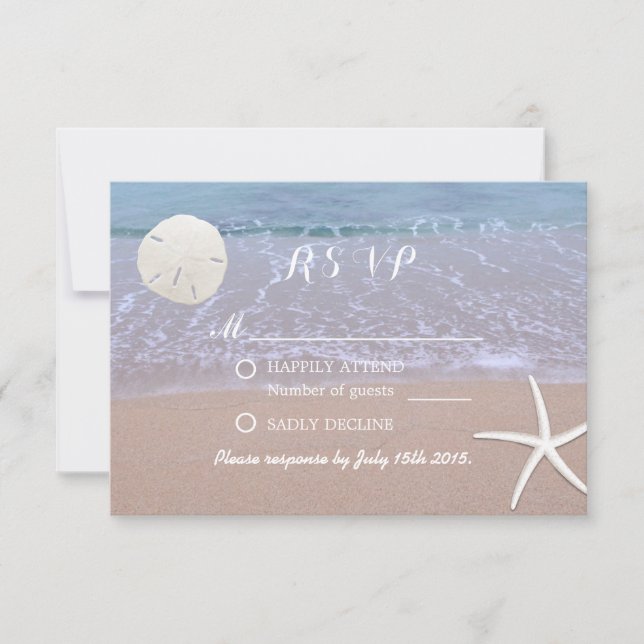 Beach Wedding Sand Dollar & Starfish Response OSA Kort (Framsida)