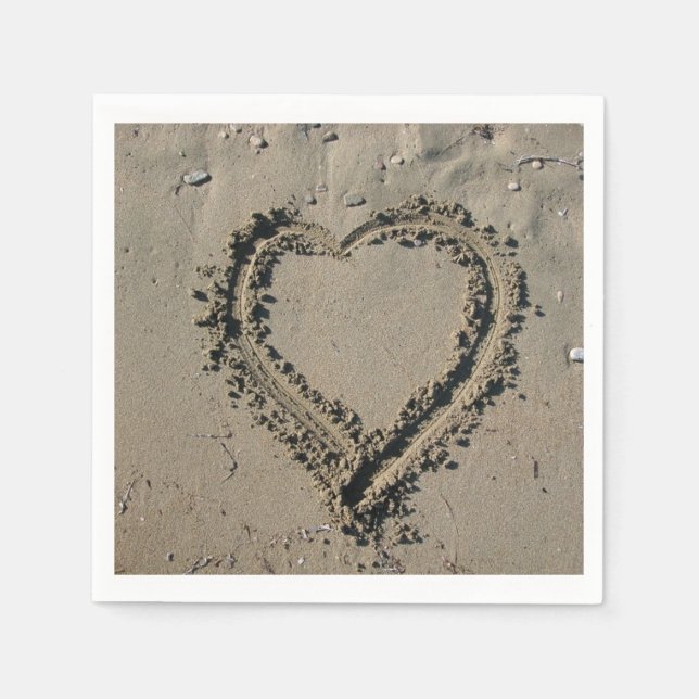 Beach Wedding Sand Heart Papper Napkins Pappersservett (Framsidan)