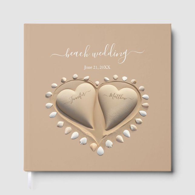 Beach Wedding Sand Hearts Gästböcker (Framsida)