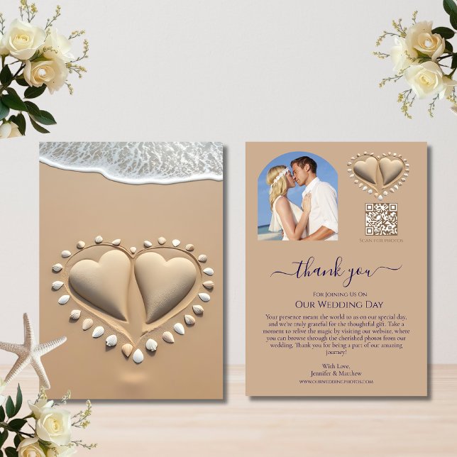 Beach Wedding Sand Hearts Inbjudningar (Beach Wedding Sand Hearts Thank you Card)