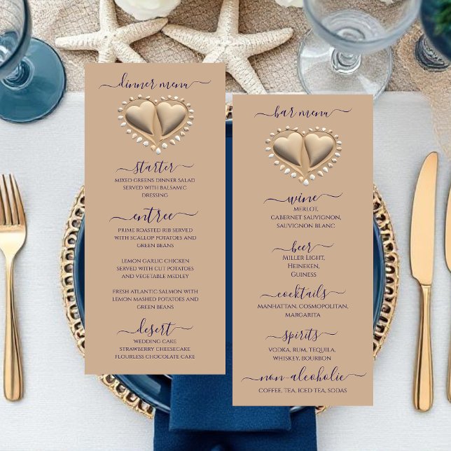 Beach Wedding Sand Hearts Middag och Pub Menu Meny (Beach Wedding Sand Hearts Dinner & Bar Menu )