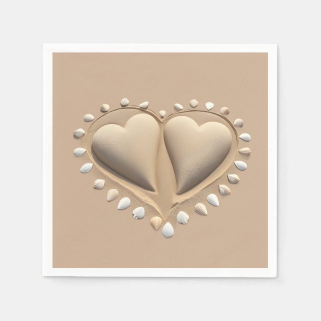 Beach Wedding Sand Hearts Pappersservett (Framsidan)