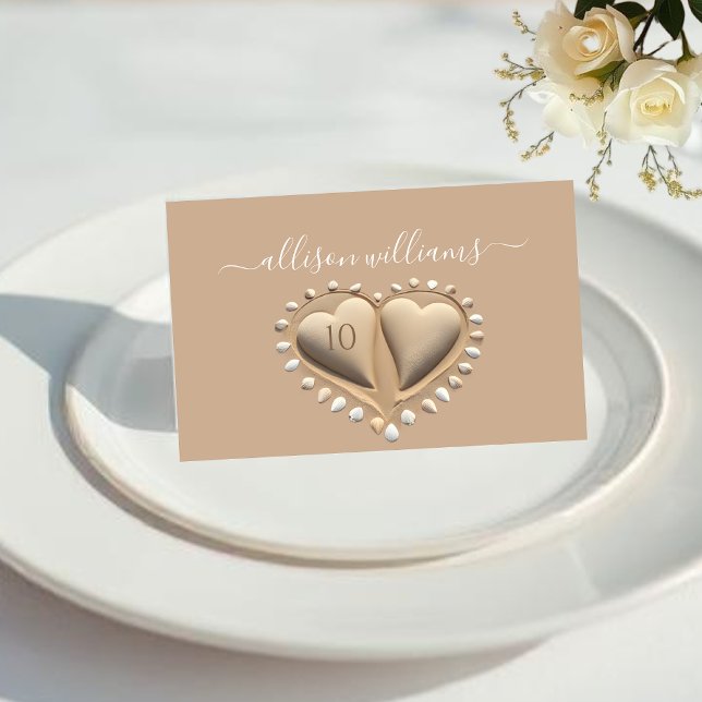 Beach Wedding Sand Hearts Place Cards Bordsnummer (Beach Wedding Sand Hearts-Place Cards plain)