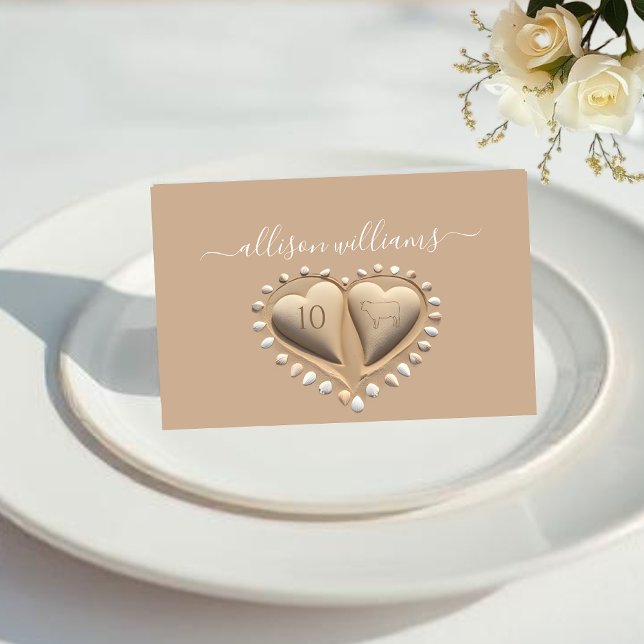Beach Wedding Sand Hearts-Place Cards-Meal Icons Bordsnummer (Beach Wedding Sand Hearts-Place Cards-Meal Icons Table Number Meat)