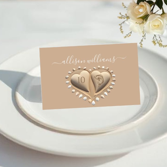 Beach Wedding Sand Hearts-Place Cards-Meal Icons Bordsnummer (Beach Wedding Sand Hearts-Place Cards-Meal Icons Table Number fish)
