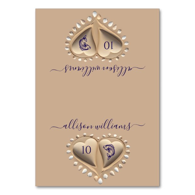 Beach Wedding Sand Hearts-Place Cards-Meal Icons Bordsnummer (Framsidan)