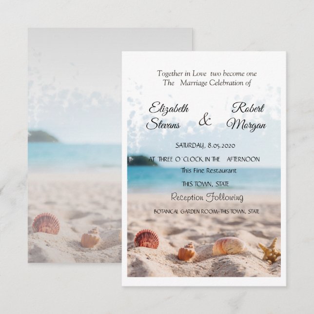 Beach Wedding,Sand,Seashells-inbjudan Inbjudningar (Fram/baksida)