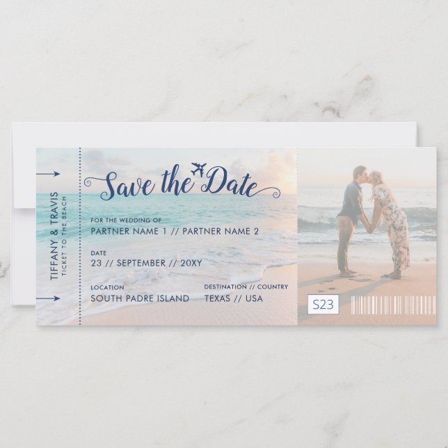 Beach Wedding Save Date Biljett (Framsida)