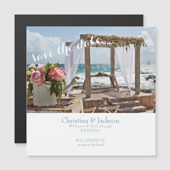 Beach Wedding Save Date Bröllop Magnetisk Inbjudningskort (Fram/baksida)