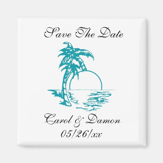 Beach Wedding Save Date Handflatan Träd Sunset Mag Magnet (Framsidan)