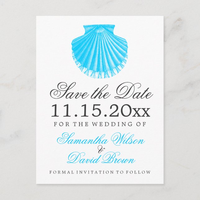 Beach Wedding Save Date Scallop Turcos Meddelande Vykort (Framsida)