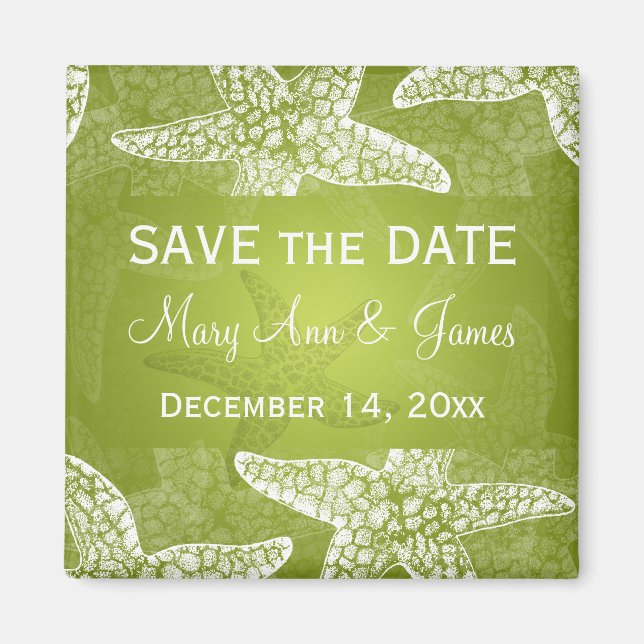 Beach Wedding Save Date Starfish Lime Green Magnet (Framsidan)