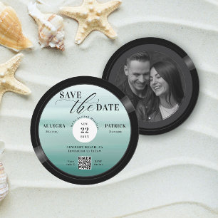Beach Wedding Save Date Vintage Music Vinyl QR Spara Datumet