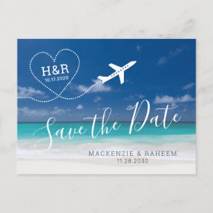 Beach Wedding Save the Date Airplane Destination Meddelande Vykort