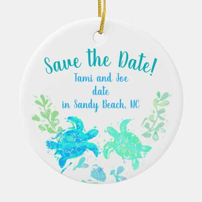 Beach Wedding Save the Date and Party Favor Julgransprydnad Keramik (Framsidan)