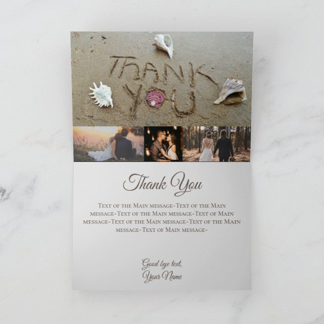Beach Wedding Seashell-fotokollage Tack Kort (Inuti)
